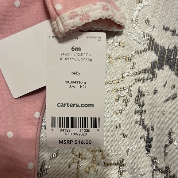 2 Carters pink and white heart long sleeve footie 2 way zip 100% cotton 6 m - Picture 5 of 8